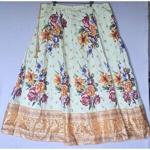 Lehenga Skirt Plus Size Floral Print Gold Sequin Border Ethnic Party Wear XXL